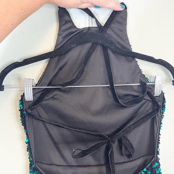 Love & Lemonade Green Sequin Dress Lace Up Backless Mermaid Maxi size XS NWT - Picture 12 of 15